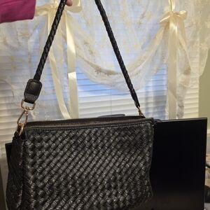 Black Woven Shoulder Bag by